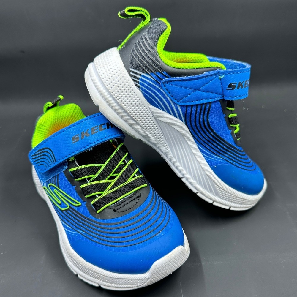 Skechers Sneakers Boys Size 6 Blue Black Lime Green Hook and Loop 403926N
